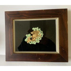 Framed Bejewelled Jade Gold Oriental Chinese Koi Fish Hongshan Shadow box
